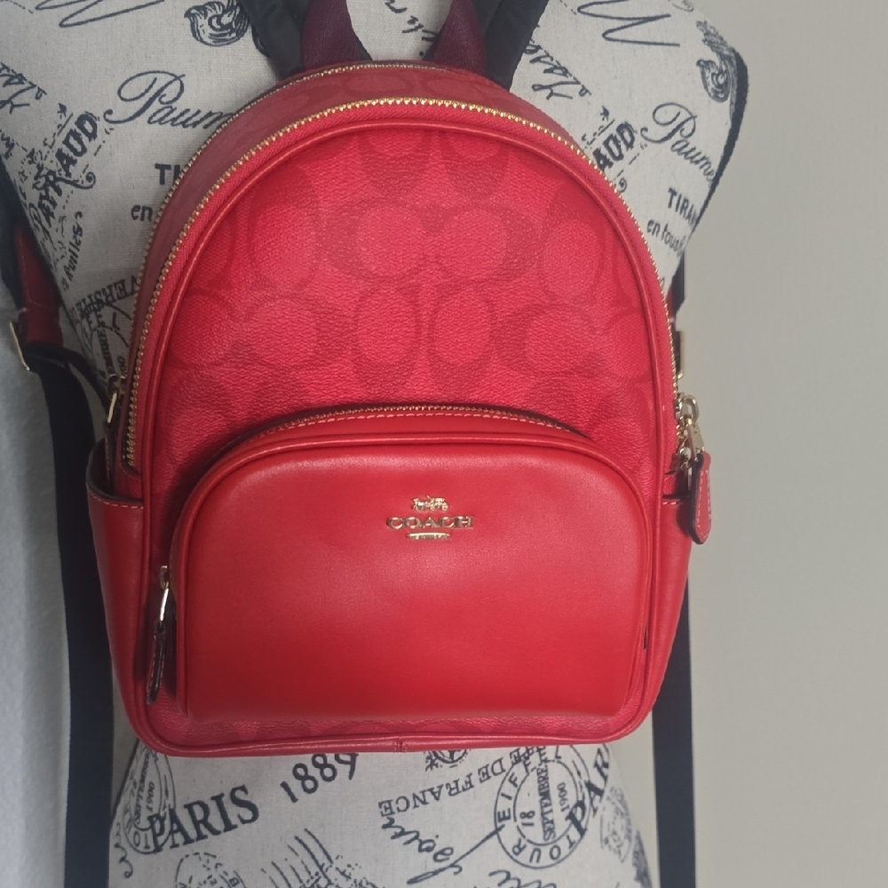 Coach Jordyn Signature Monogram Red W/ Gold Hardware Mini Backpack (NWOT)✨️❤️✨️ - Picture 2 of 13
